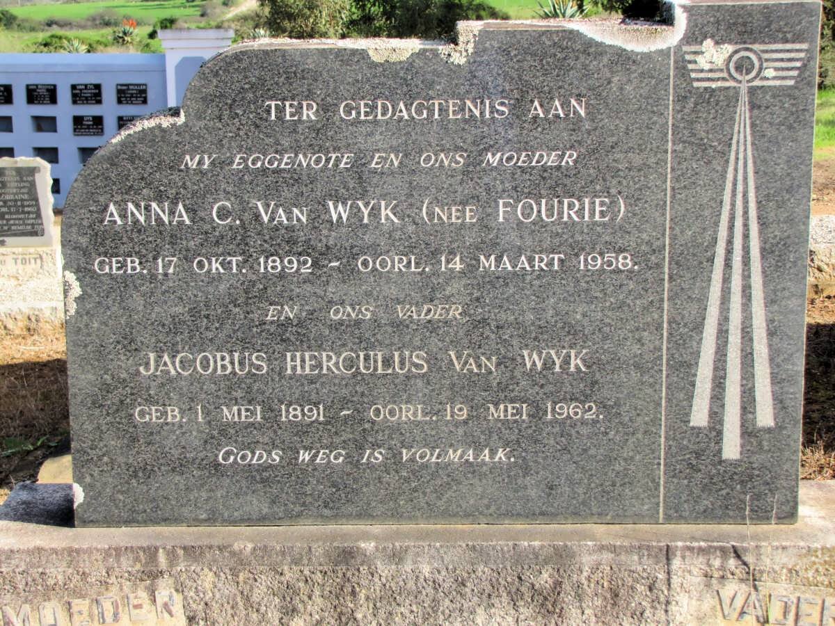WYK Jacobus Herculus, van 1891-1962 &amp; Anna C. FOURIE 1892-1958