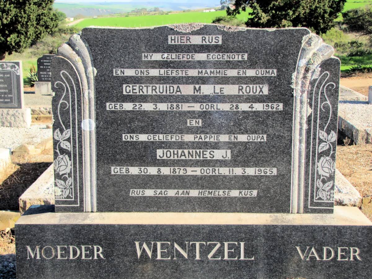 WENTZEL Johannes J. 1879-1965 &amp; Gertruida M. LE ROUX 1881-1962