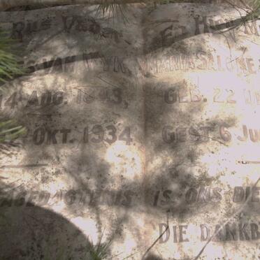 WYK Andries, van 1843-1934 &amp; Maria Salome V. COLLER 1844-1922