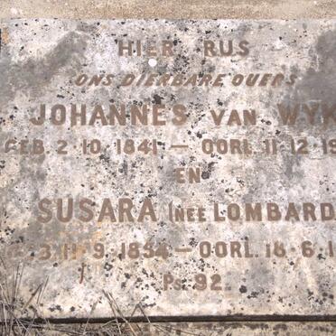 WYK Johannes, van 1841-1925 &amp; Susara LOMBARD 1854-1949