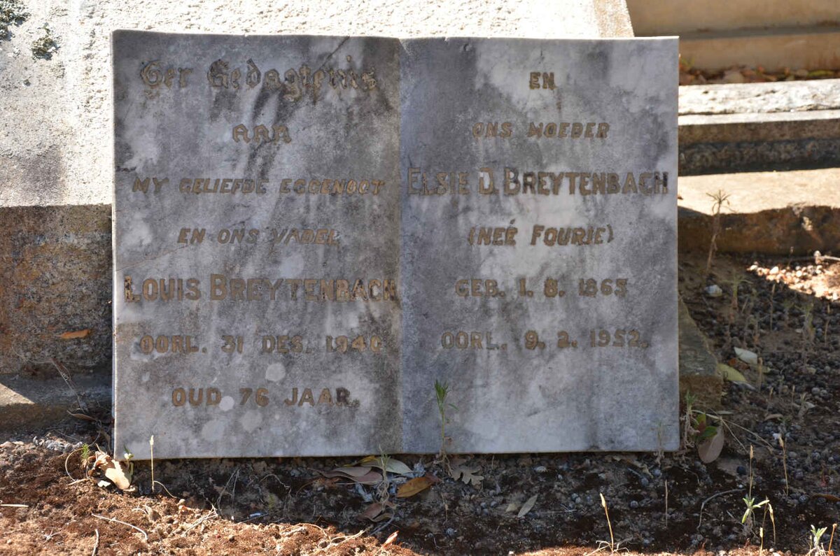 BREYTENBACH Louis -1940 &amp; Elsie D. FOURIE 1865-1952