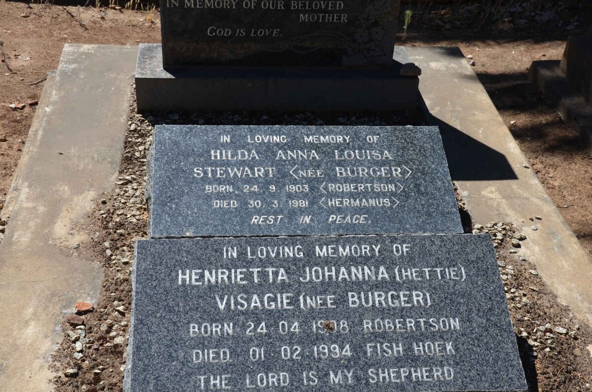 STEWART Hilda Anna Louisa nee BURGER 1903-1981 :: VISAGIE Henrietta Johanna nee BURGER 1908-1994