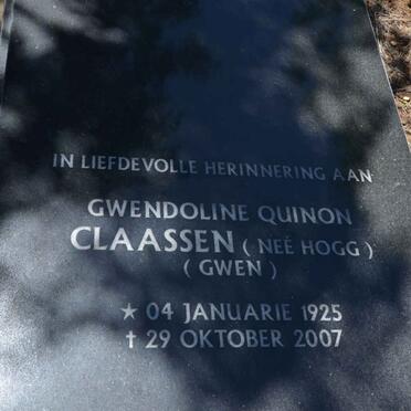 CLAASSEN Gwendoline Quinon nee HOGG 1925-2007