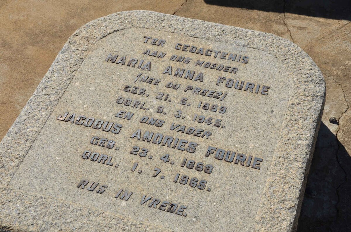 FOURIE Jacobus Andries 1868-1965 &amp; Maria Anna DU PREEZ 1869-1945