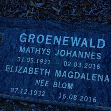 GROENEWALD Mathys Johannes 1931-2016 &amp; Elizabeth Magdalena BLOM 1932-2016