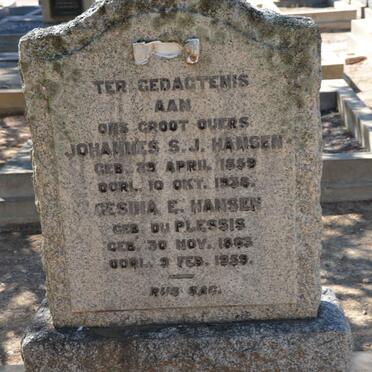 HANSEN Johannes S.J. 1859-1938 &amp; Gesina E. DU PLESSIS 1863-1959