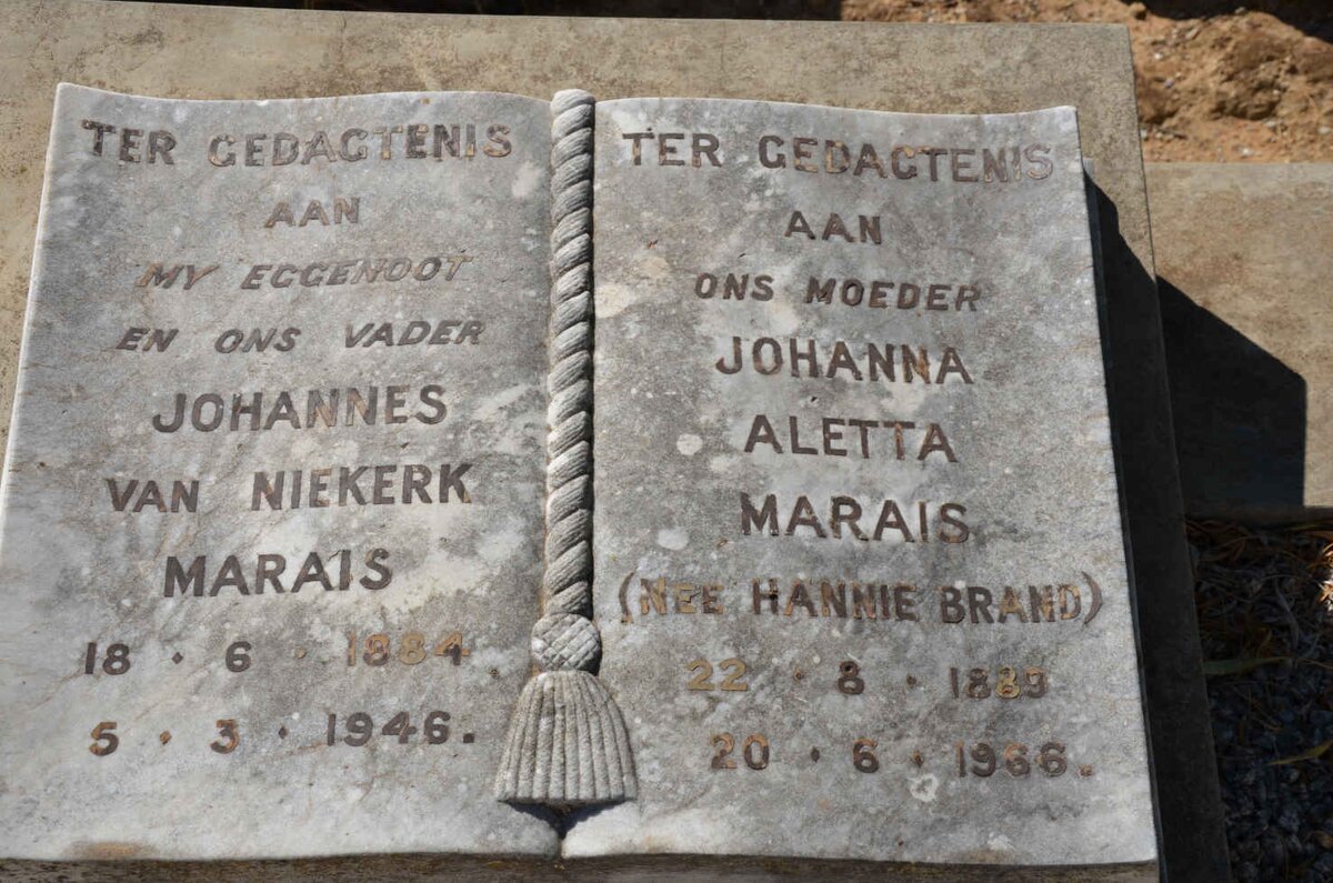 MARAIS Johannes van Niekerk 1884-1946 &amp; Johanna Aletta BRAND 1889-1966