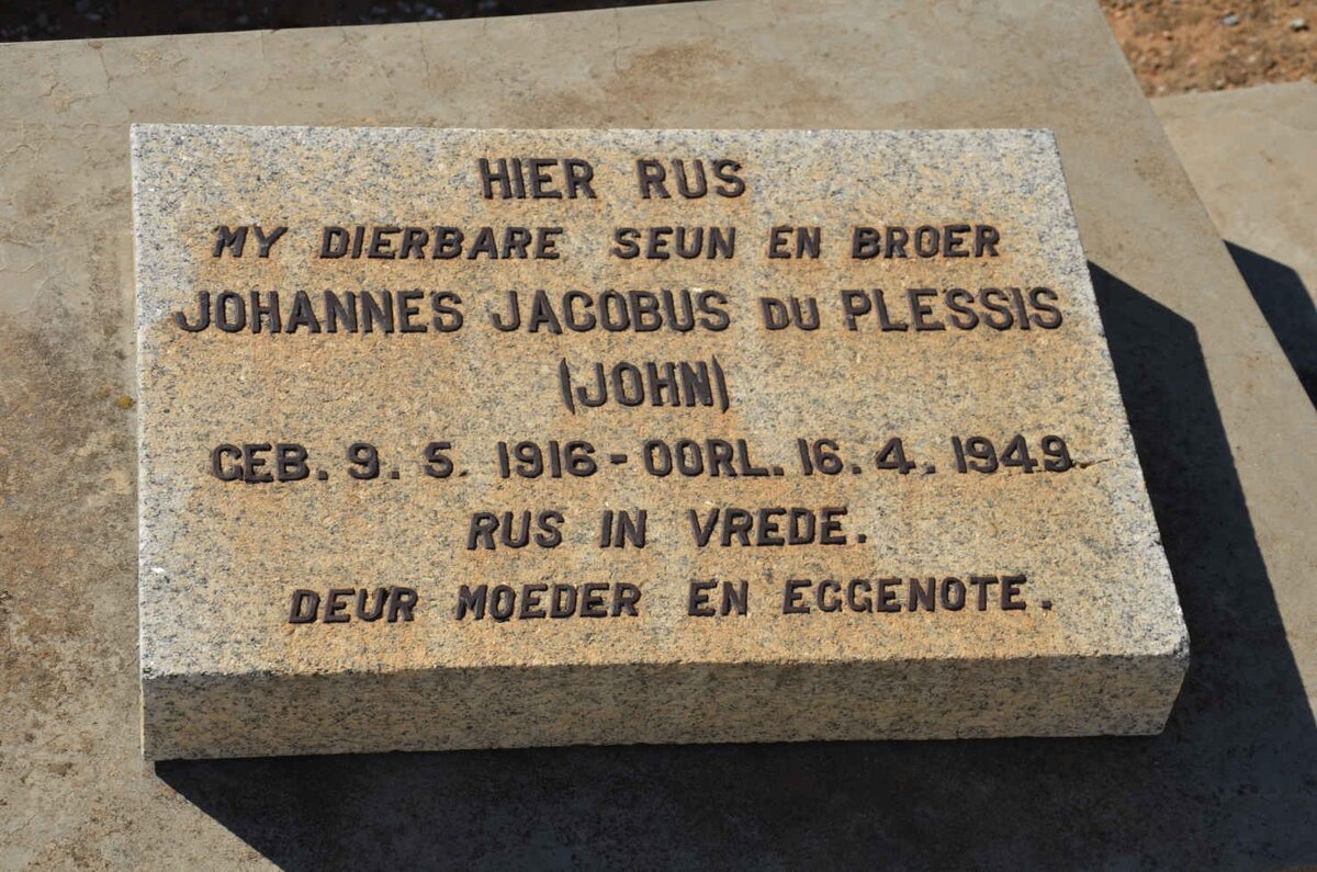 PLESSIS Johannes Jacobus, du 1916-1949