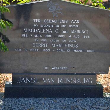 RENSBURG Gerrit Marthinus, Janse van 1903-1986 &amp; Magdalena C. MEIRING 1899-1949