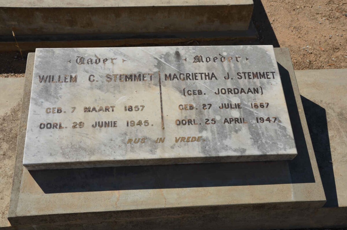 STEMMET Willem C. 1857-1945 &amp; Magrietha J. JORDAAN 1867-1947