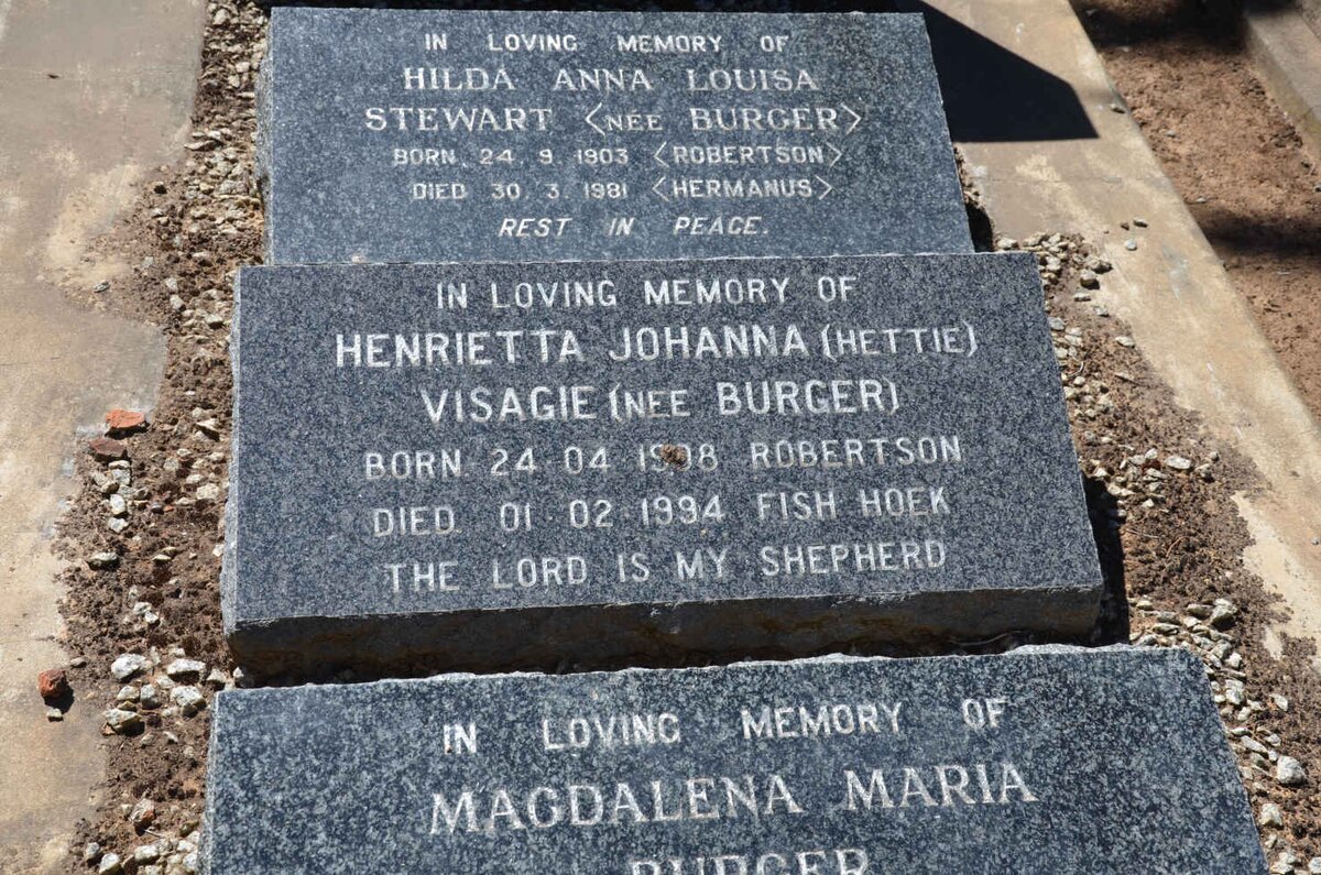 STEWART Hilda Anna Louisa nee BURGER 1903-1981 :: VISAGIE Henrietta Johanna nee BURGER 1908-1994