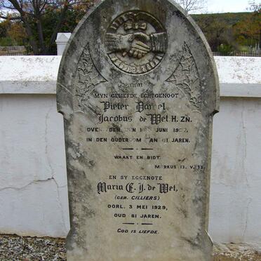 WET Pieter Daniel Jacobus, de -1902 &amp; Maria E.J. CILLIERS -1929