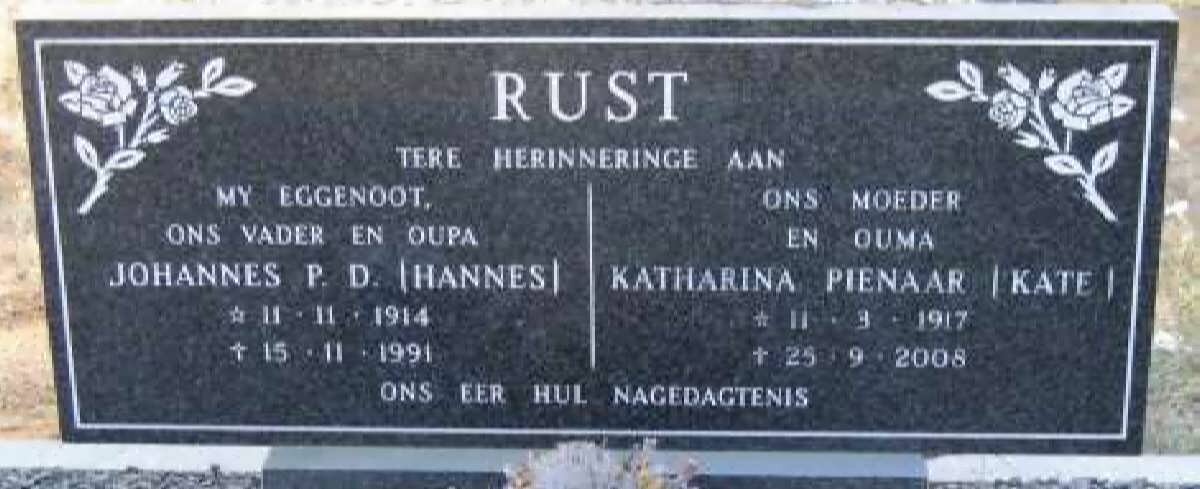 RUST Johannes P.D. 1914-1991 &amp; Katharina Pienaar 1917-2008