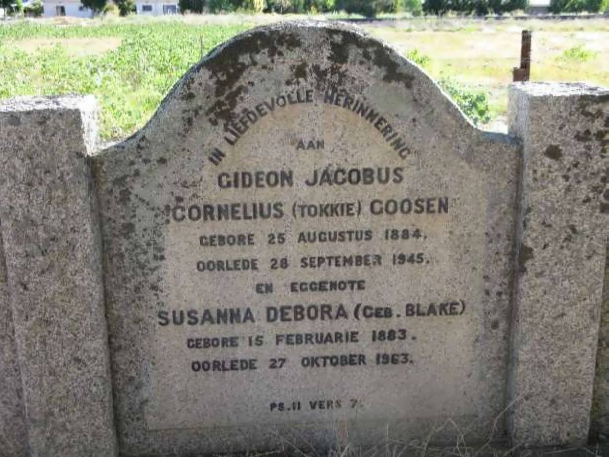 GOOSEN Gideon Jacobus Cornelius 1884-1945 &amp; Susanna Debora BLAKE 1883-1963