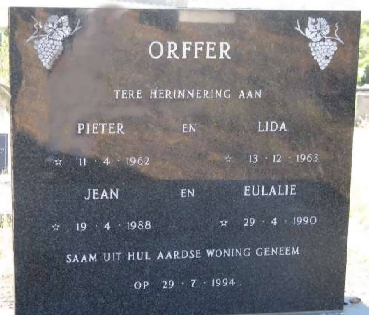 ORFFER Pieter 1962-1994 &amp; Lida 1963-1994 :: ORFFER Jean 1988-1994 :: ORFFER Eulalie 1990-1994
