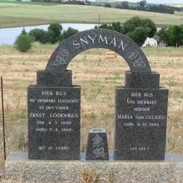 SNYMAN Ernst Lodewikus 1899-1965 &amp; Maria CILLIERS -1983