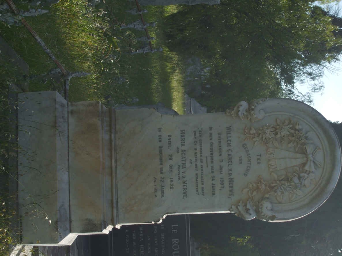 MERWE Willem Carel, v.d. -1907 &amp; Maria Agatha KRIEGLER -1932