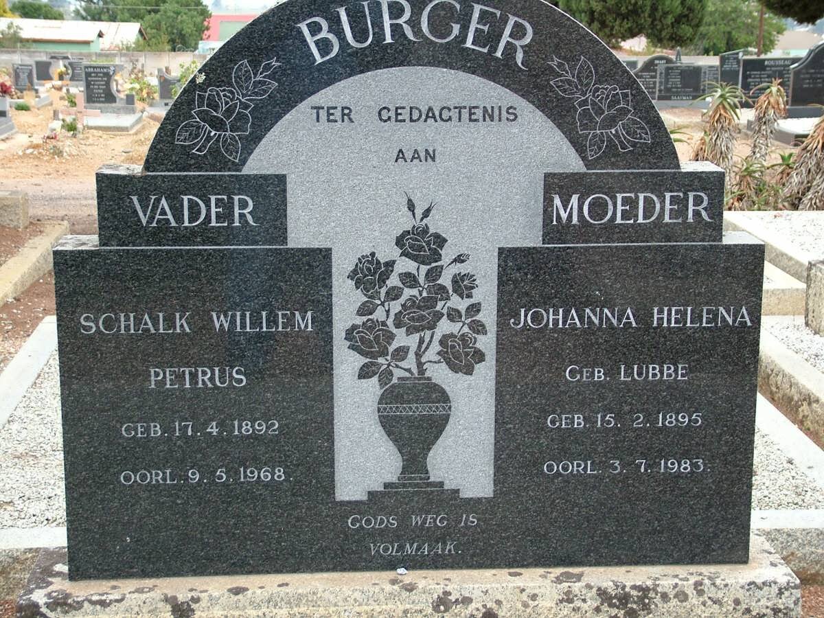 BURGER Schalk Willem Petrus 1892-1968 &amp; Johanna Helena LUBBE 1895-1983
