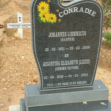CONRADIE Johannes Lodewicus 1921-2009 &amp; Augustina Elizabeth OLIVIER 1920-2002