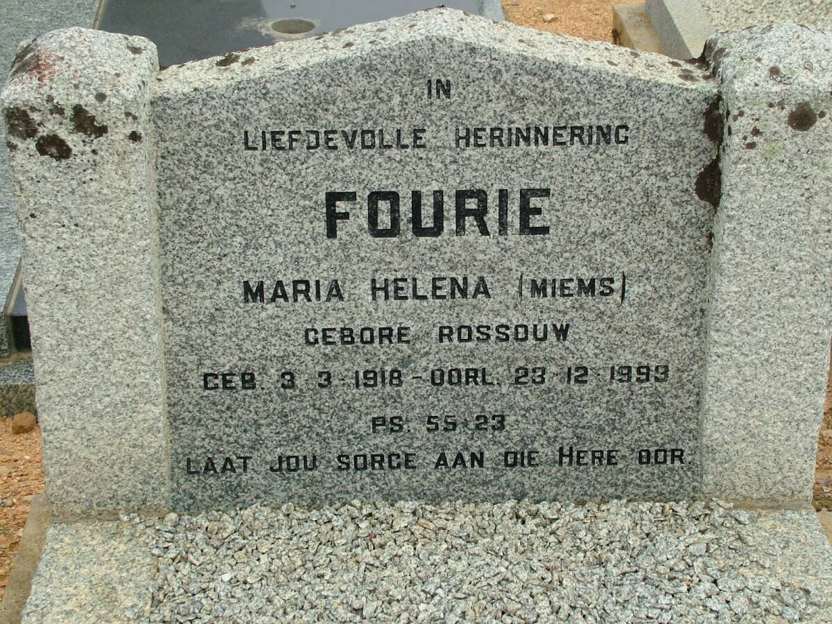 FOURIE Maria Helena nee ROSSOUW 1918-1999