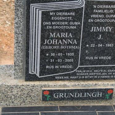 GRUNDLINGH Jimmy J. 1963- &amp; Maria Johanna BOTHMA 1934-2005