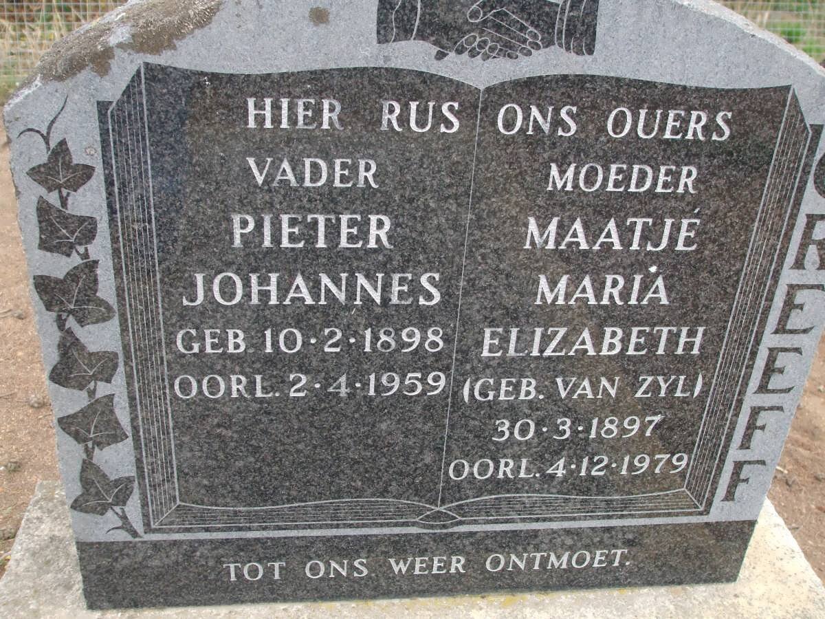 GREEFF Pieter Johannes 1898-1959 &amp; Maatje Maria Elizabeth van ZYL 1897-1979