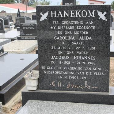 HANEKOM Jacobus Johannes 1921-1988 &amp; Carolina Alida SWART 1927-1981