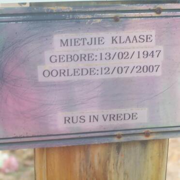 KLAASE Cornelis 1931-2008 &amp; Mietjie 1948-2007