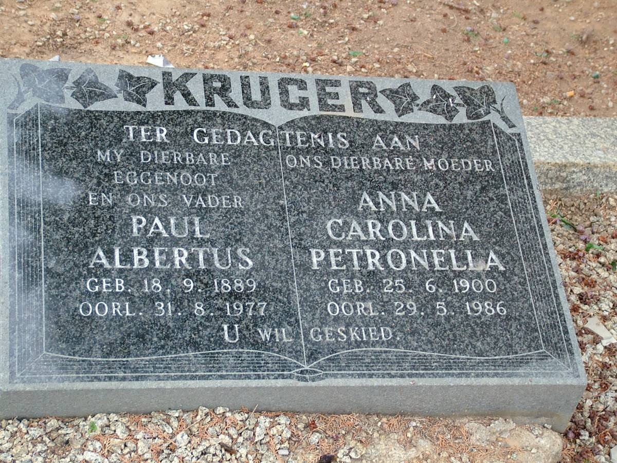 KRUGER Paul Albertus 1889-1977 &amp; Anna Carolina Petronella 1900-1986
