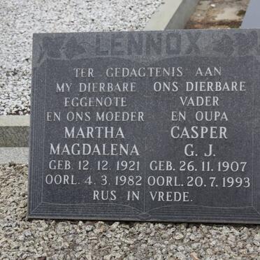 LENNOX Casper G.J. 1907-1993 &amp; Martha Magdalena 1921-1982