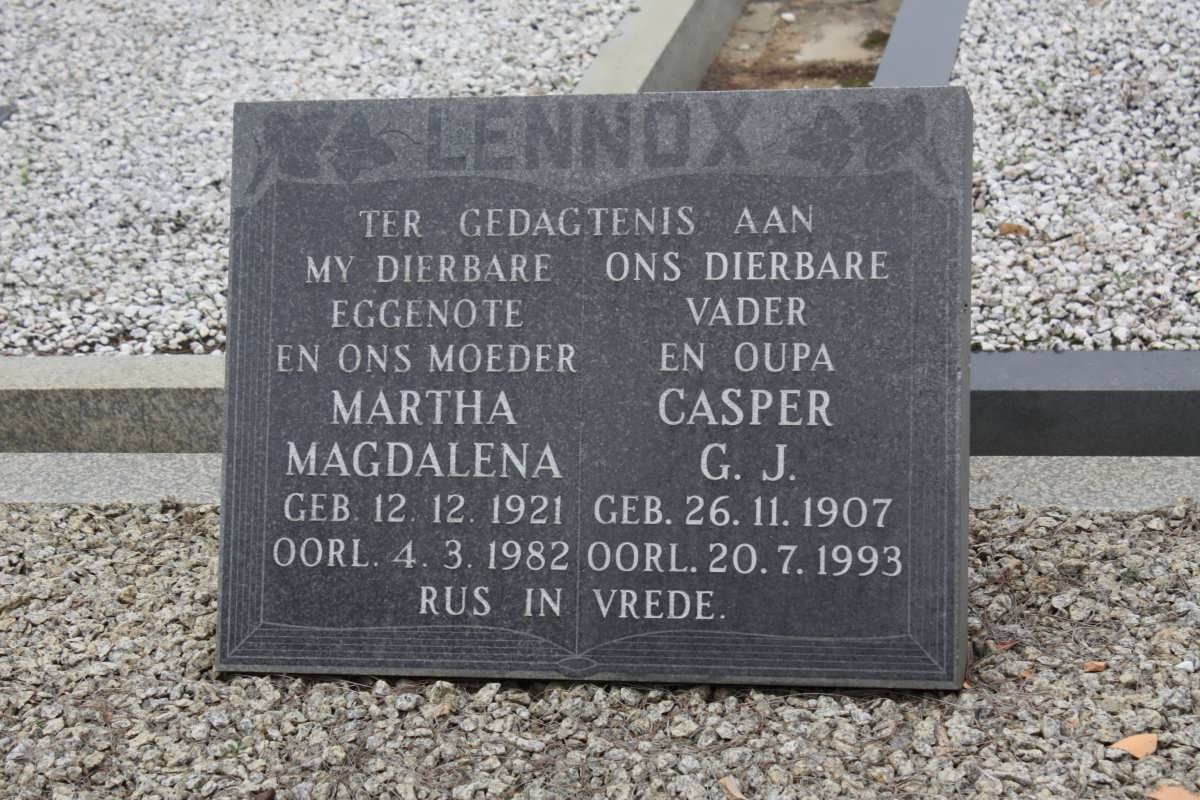 LENNOX Casper G.J. 1907-1993 &amp; Martha Magdalena 1921-1982