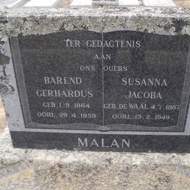 MALAN Barend Gerhardus 1864-1959 &amp; Susanna Jacoba DE WAAL 1887-1949