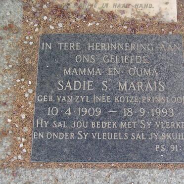 MARAIS Sadie S. formerly KOTZE, formerly PRINSLOO nee VAN ZYL 1909-1993