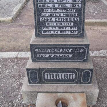 MALAN Daniel Johannes 1867-1934 &amp; Anna Catharina COETZEE 1873-1942