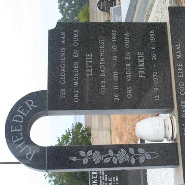 RHEEDER Frikkie 1922-1988 &amp; Lettie BADENHORST 1911-1987 