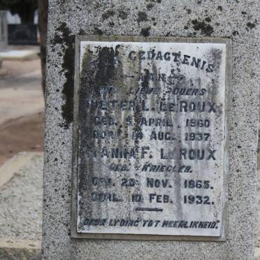 ROUX Pieter L., le 1860-1937 &amp; Anna F. KRIEGLER 1865-1932