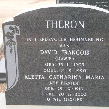 THERON David Francois 1909-1990 &amp; Aletta Catharina Maria KIRSTEN 1910-2002