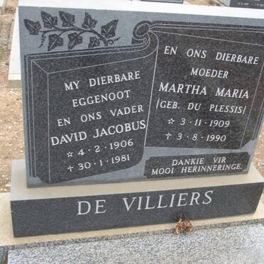 VILLIERS David Jacobus, de 1906-1981 &amp; Martha Maria du PLESSIS 1909-1990