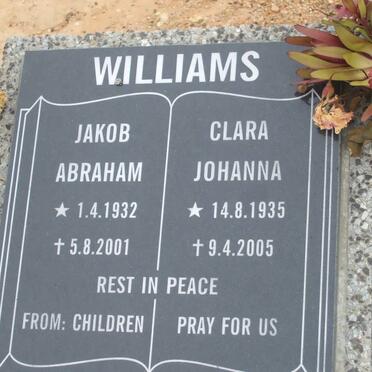 WILLIAMS Jakob Abraham 1932-2001 &amp; Clara Johanna 1935-2005