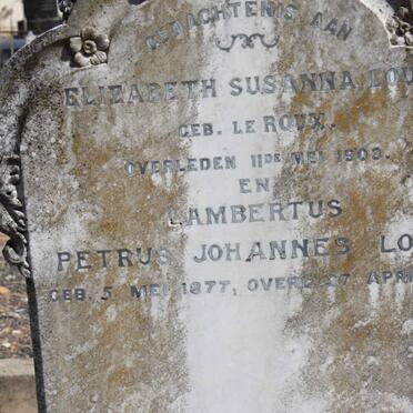 LOUW Lambertus  Petrus Johannes 1877-1910 &amp; Elizabeth Susanna LE ROUX -1908