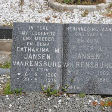 RENSURG Pieter J. Jansen van 1903-1980 &amp; Catharina M. STEYN 1906-1979
