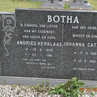 BOTHA Andries Herklaas 1906-1981 &amp; Johanna Catharina 1915-1990