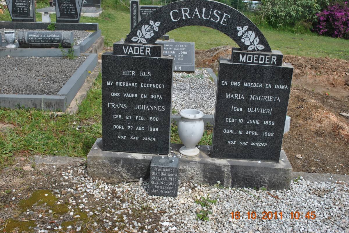 CRAUSE Frans Johannes 1890-1969 &amp; Maria Magrieta OLIVIER 1899-1982