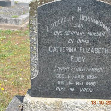 EDDY Catherina Elizabeth previously VERWEY nee GERBER 1894-1959