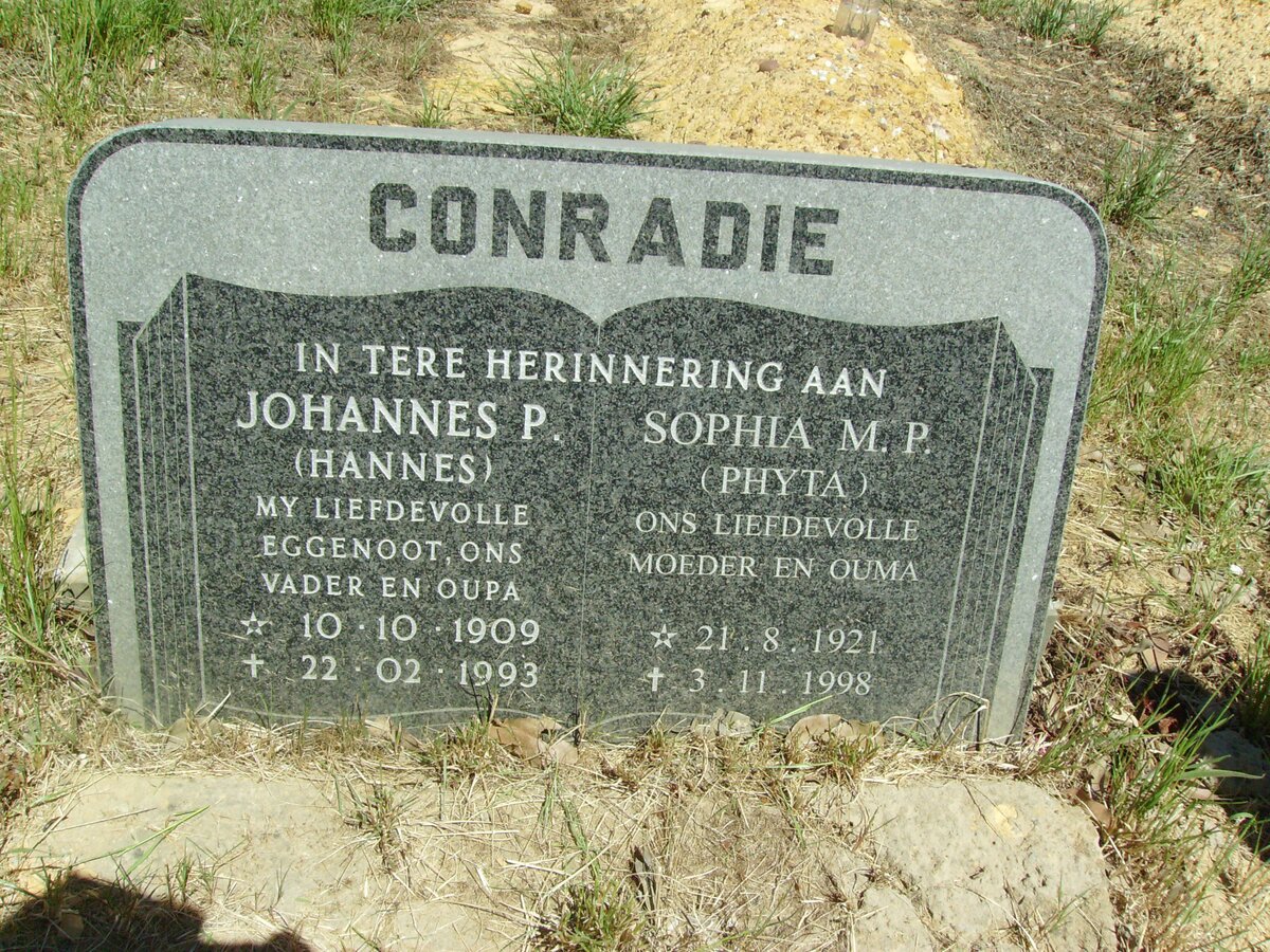 CONRADIE Johannes P. 1909-1993 &amp; Sophia M.P. 1921-1998