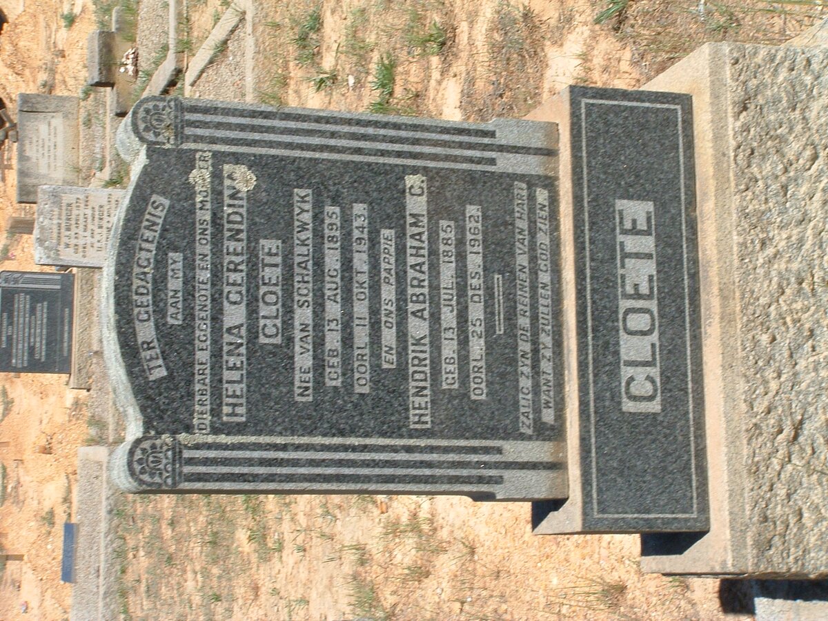 CLOETE Hendrik Abraham C. 1885-1962 &amp; Helena Gerendina VAN SCHALKWYK 1895-1943