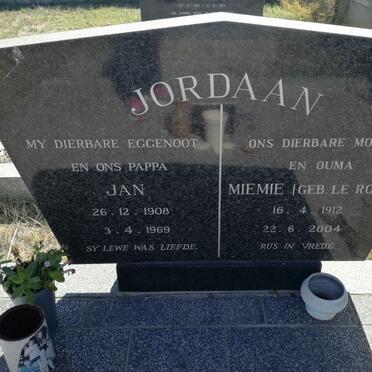 JORDAAN Jan 1908-1969 &amp; Miemie LE ROUX 1912-2004