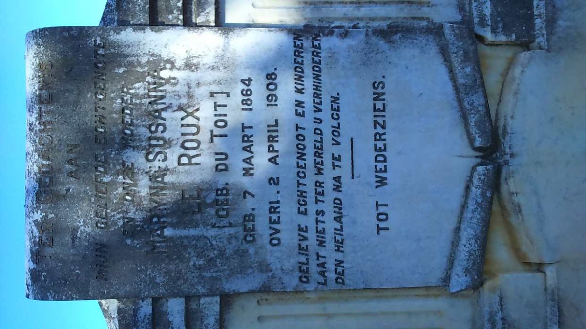 ROUX Maryna Susanna, le nee DU TOIT 1864-1908