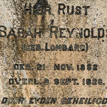REYNOLDS Sarah nee LOMBARD 1852-1926