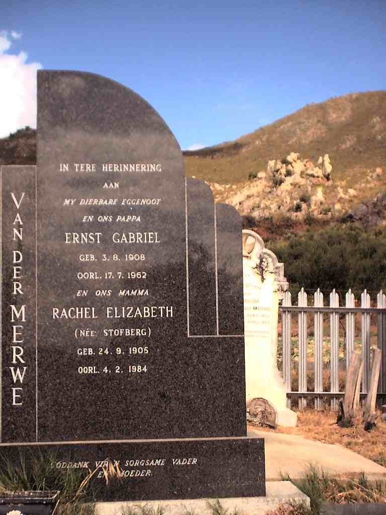 MERWE Ernst Gabriel, van der 1908-1962 &amp; Rachel Elizabeth STOFFBERG 1905-1984